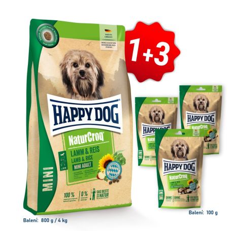 Akce NaturCroq Mini Lamm & Reis 800 g + 3x NaturCroq Mini Snack Lamm 100 g