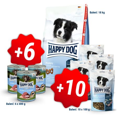 AKCE fit & vital Puppy 18 kg + 6 konzerv 400g a 10x pamlsek