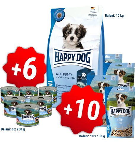 AKCE fit & vital Mini Puppy 10 kg + 6 konzerv 200g a 10x pamlsek