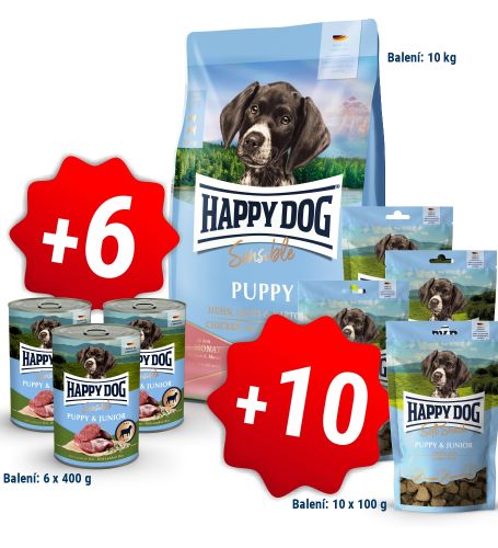 AKCE Sensible Puppy Chicken 10 kg + 6 konzerv 400g a 10x pamlsek
