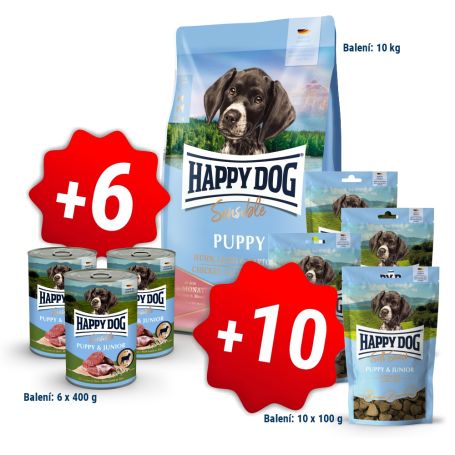 AKCE Sensible Puppy Chicken 10 kg + 6 konzerv 400g a 10x pamlsek