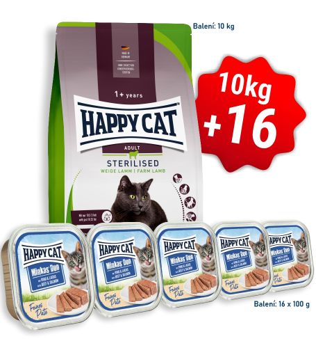 AKCE HC Sterilised Adult Weide-Lamm / Jehněčí 10 kg  + 16x Minkas Duo Paté - Hovězí & Losos 100 g