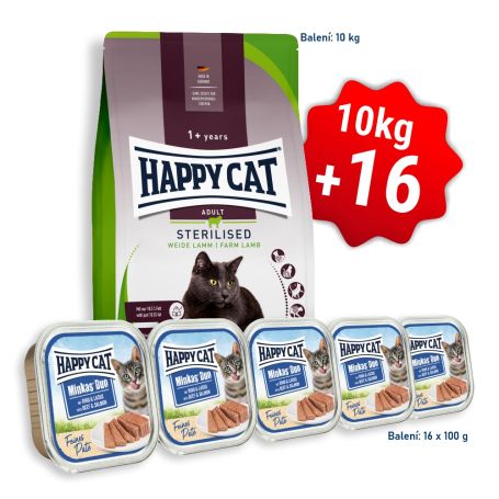 AKCE HC Sterilised Adult Weide-Lamm / Jehněčí 10 kg  + 16x Minkas Duo Paté - Hovězí & Losos 100 g
