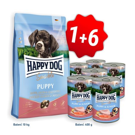 AKCIA Sensible Puppy Chicken, Salmon & Potato 10 kg + 6x konzerva Puppy & Junior Lamm - Jahňacie 400 g