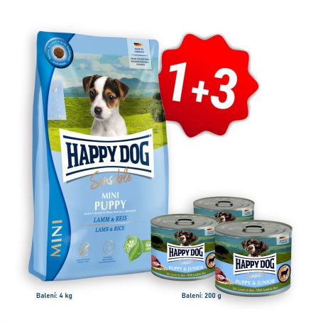 Akce Sensible Mini Puppy Lamb & Rice 4 kg + 3x konzerva Puppy & Junior Lamm - jehněčí 200 g 