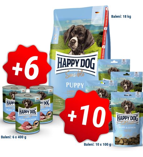 AKCIA Sensible Puppy Lamb & Rice 18 kg + 6 konzerv 400g a 10x pamlsek