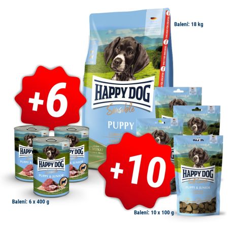 AKCIA Sensible Puppy Lamb & Rice 18 kg + 6 konzerv 400g a 10x pamlsek