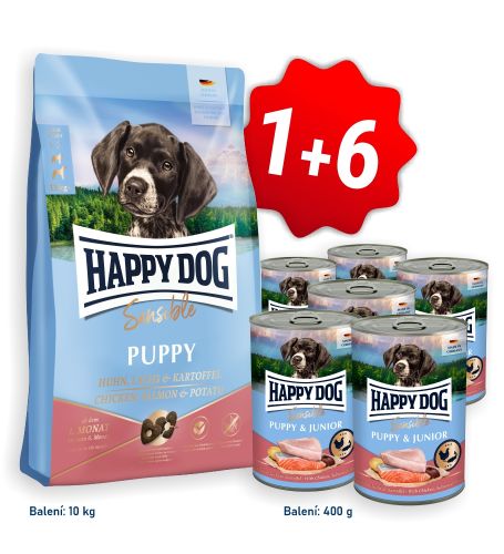 AKCE Sensible Puppy Chicken, Salmon & Potato 10 kg  + 6x konzerva Puppy & Junior Lachs - Losos 400 g