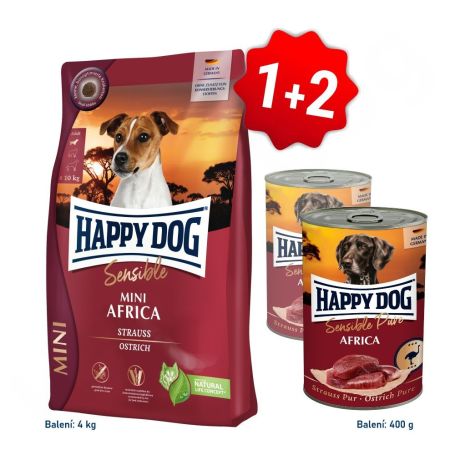 Akce Mini Africa 4kg + 2x konzerva Strauss Pur 400g