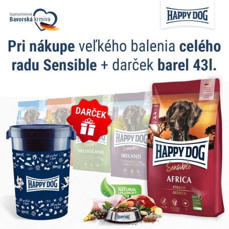 Sensible veľké balenie + Barel na krmivo Happy Dog Veľký 43 l
