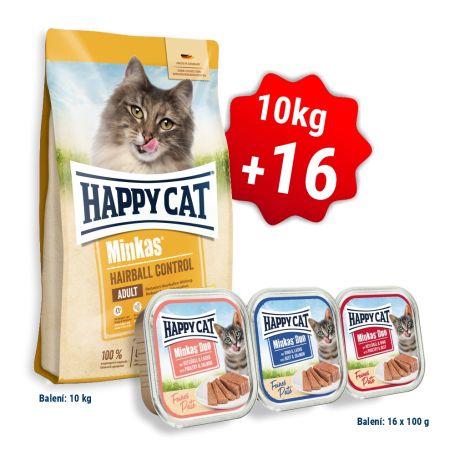 AKCE Minkas Hairball Control Geflügel 10 Kg + 16x Minkas Duo Paté 100 g 