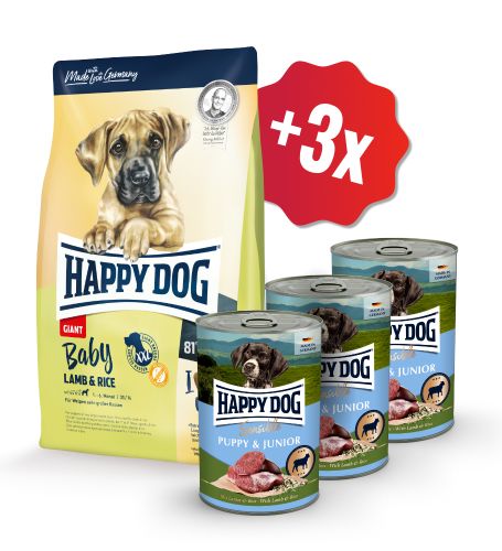 AKCIA Baby Giant Lamb & Rice 15kg + 3x Puppy Lamm SK 