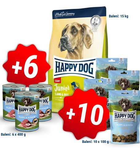 AKCE Junior Giant Lamb & Rice 15 kg + 6 konzerv 400g a 10x pamlsek