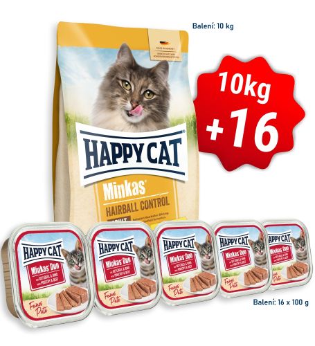 AKCIA HC Minkas Hairball Control Geflügel 10 Kg  + 16x Minkas Duo Paté Hydina & Hovädzie 100 g 