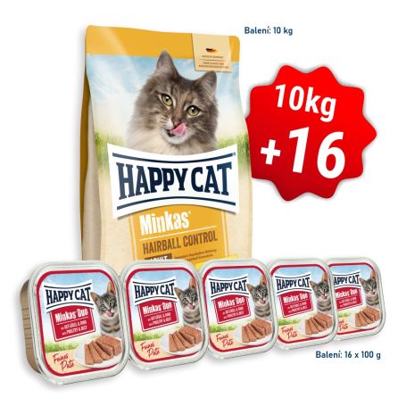 AKCIA HC Minkas Hairball Control Geflügel 10 Kg  + 16x Minkas Duo Paté Hydina & Hovädzie 100 g 