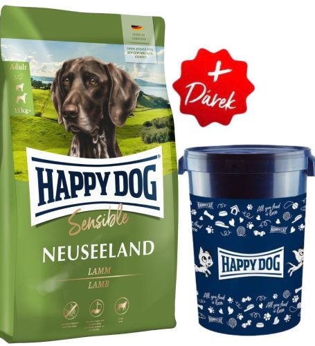 Akcia Sensible Neuseeland 12,5 kg + Barel na krmivo Happy Dog velký 43 l