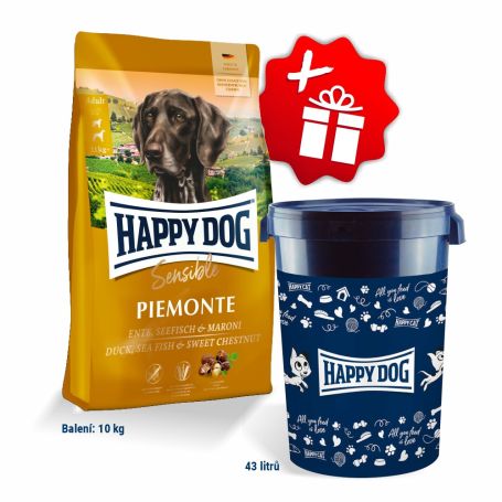 Akce Sensible Piemonte 10 kg + Barel na krmivo Happy Dog velký 43 l